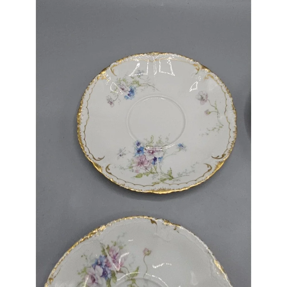 Haviland Limoges Tea‎ Cup Saucer Plates Schleiger 156f Gold Pink Roses Set Of 5